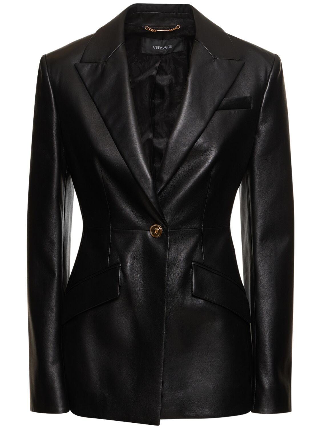 Shop Versace Single Breast Nappa Leather Jacket In Black
