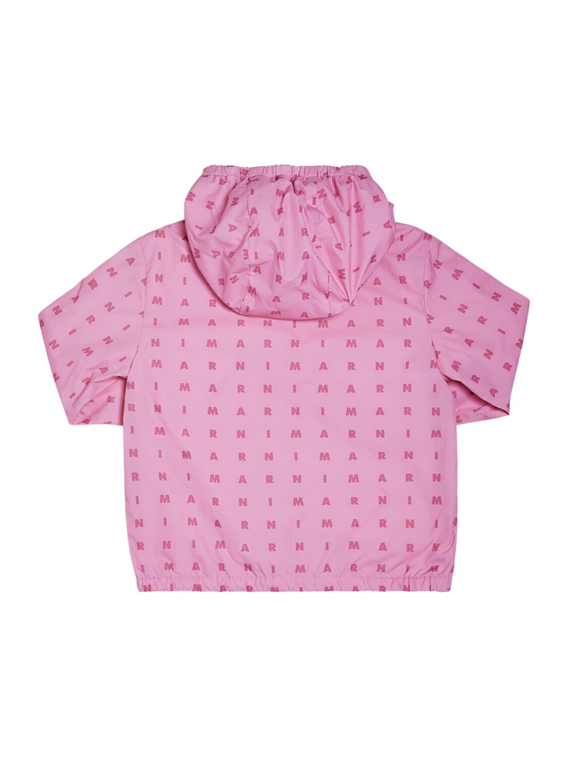 Shop Marni Junior Printed Logo Hooded Nylon Jacket In Pink