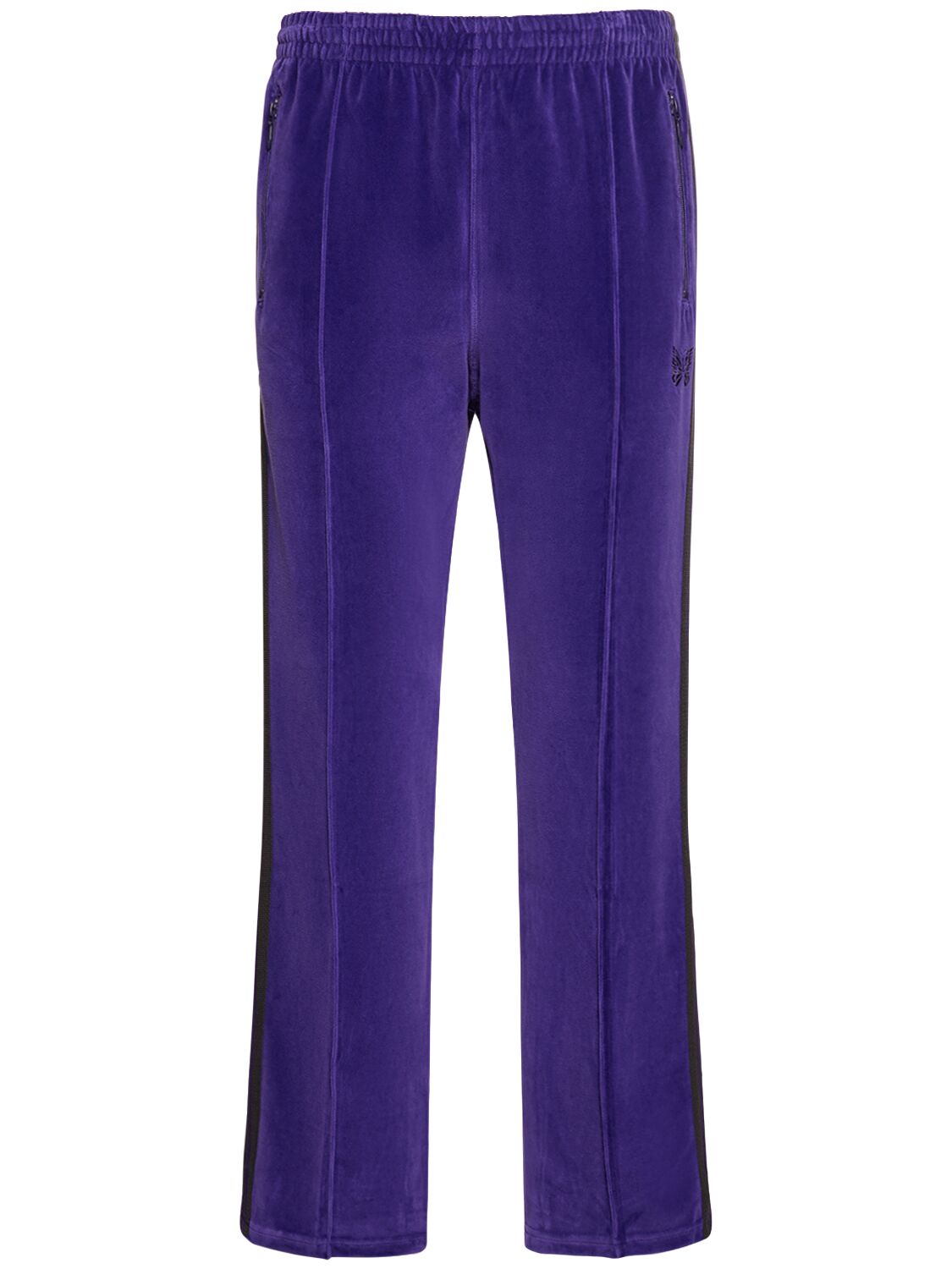 Needles Webbing-trimmed Logo-embroidered Cotton-blend Velour Track Pants In Purple