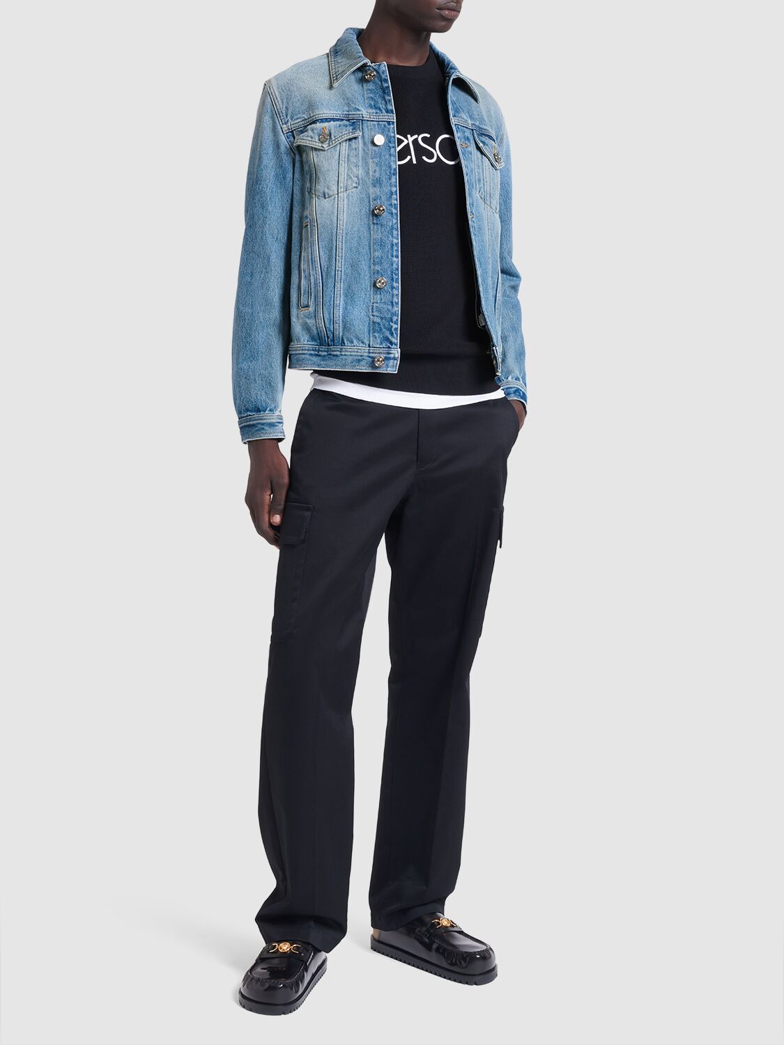 Shop Versace Stonewashed Denim Jacket In Washed Blue