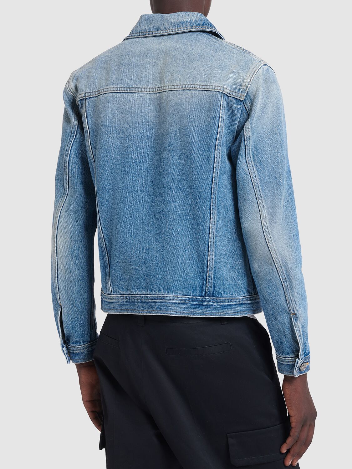 Shop Versace Stonewashed Denim Jacket In Washed Blue