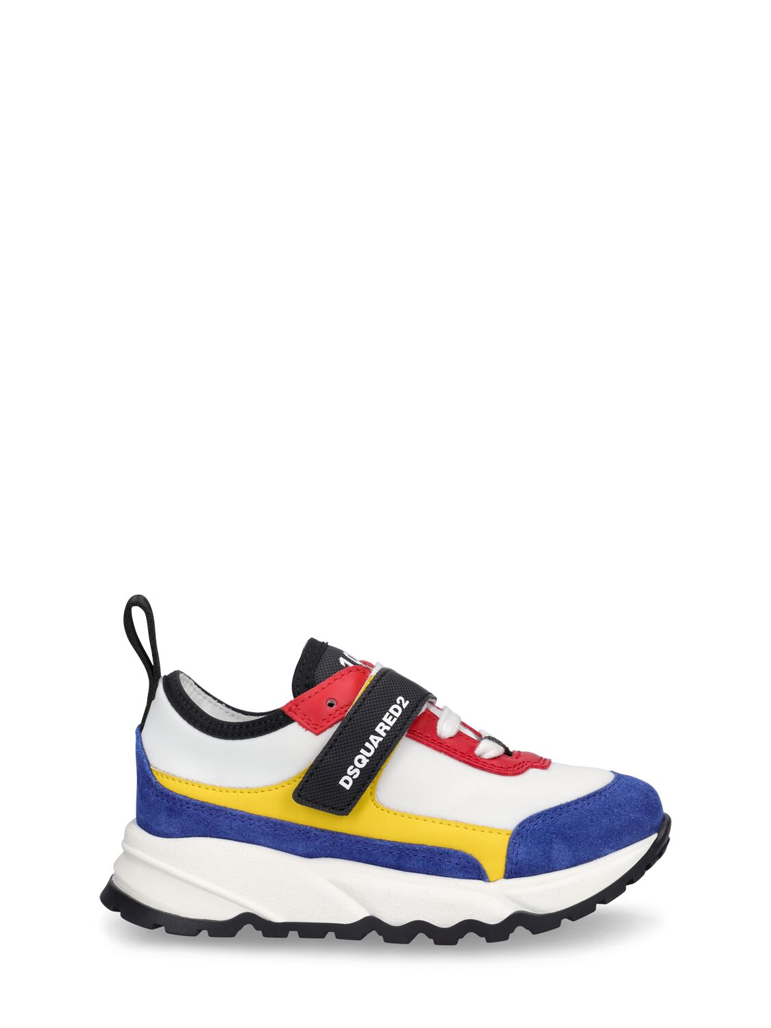 Dsquared2 Kids' Logo Leather & Tech Strap Sneakers In Multicolor