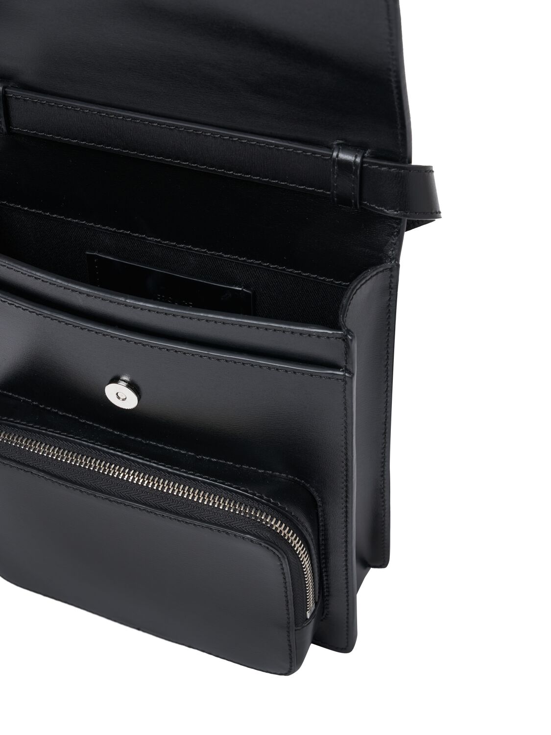 Shop Versace Vertical Leather Logo Messenger Bag In Black,palladium