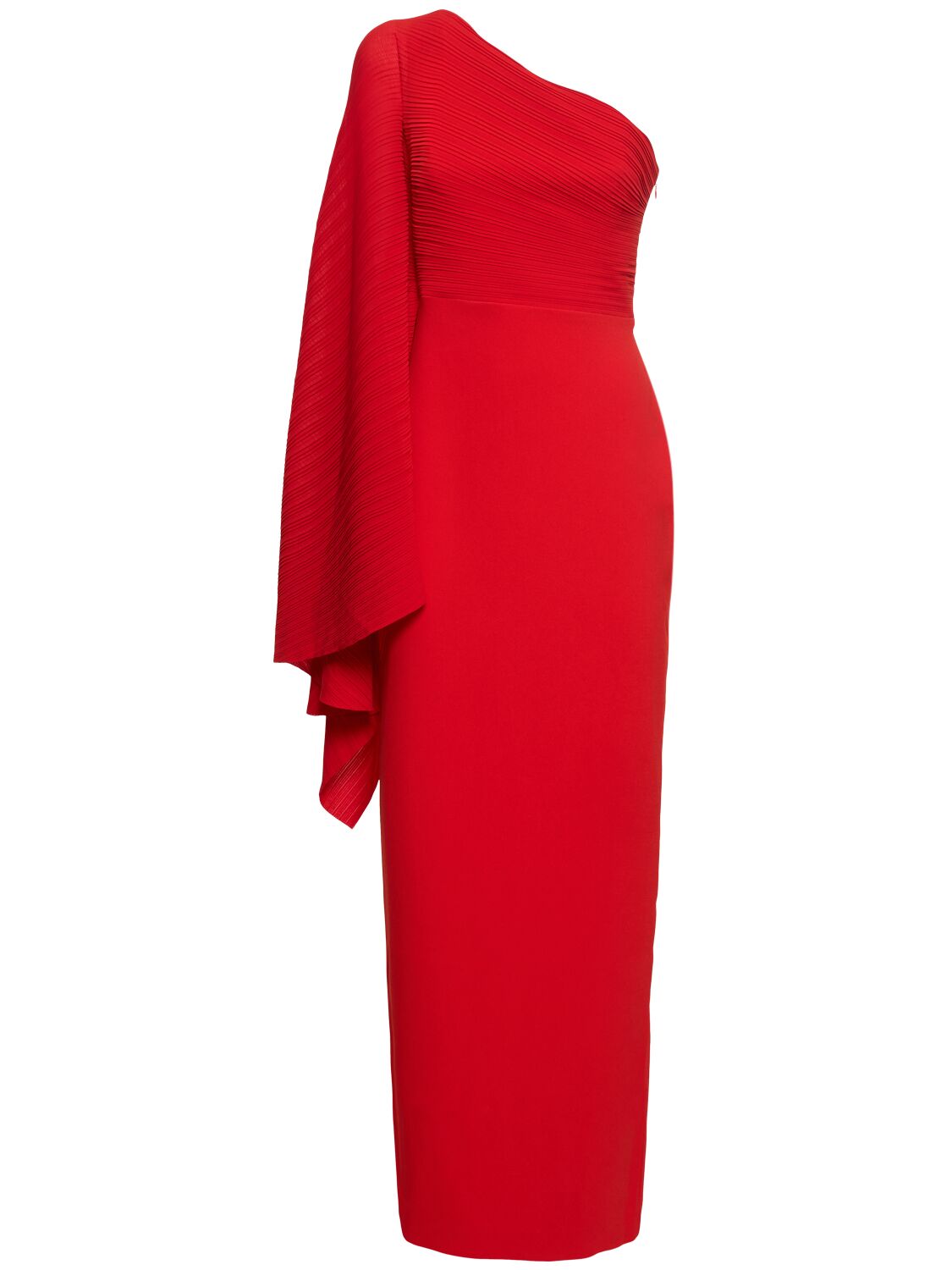 Solace London Lillia Pleated-panel Asymmetric Maxi Dress In Red