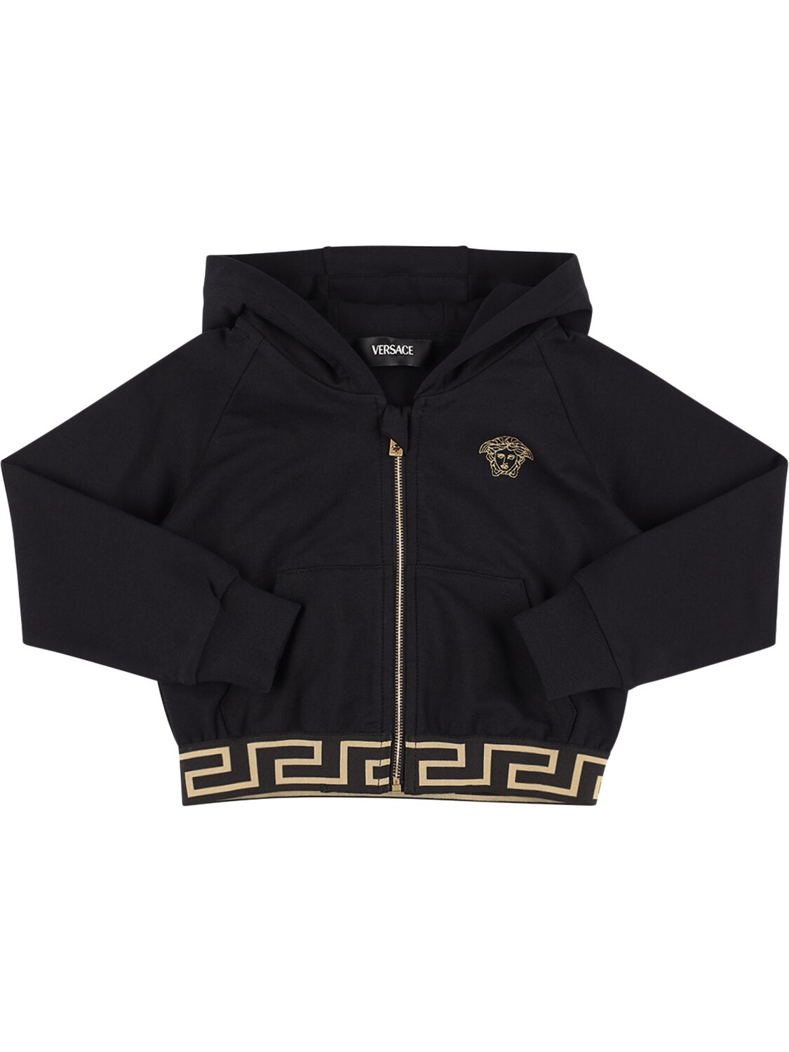 Versace Kids' Cotton Zip Hoodie In Black,gold