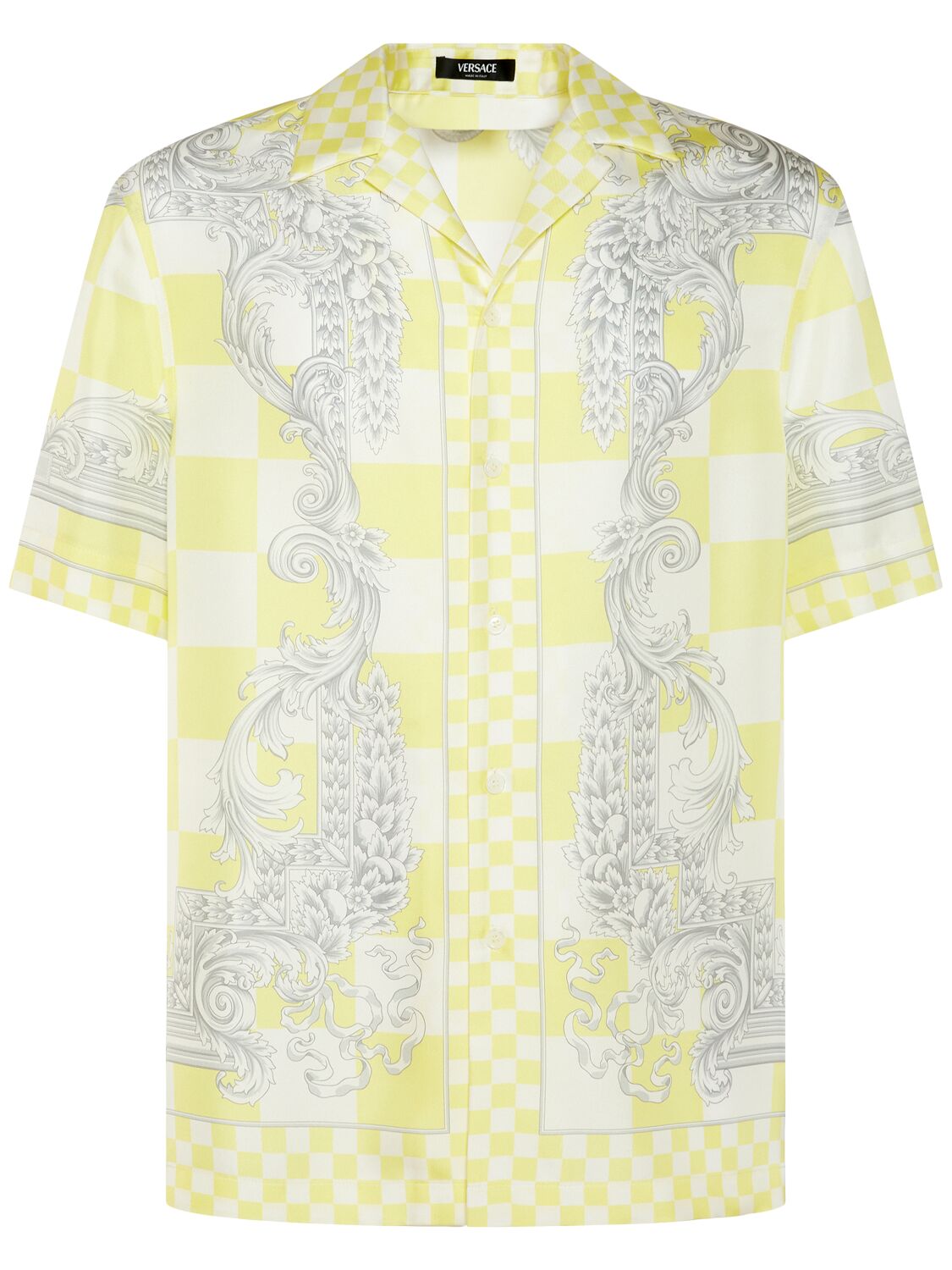 Versace Medusa Printed Silk Short Sleeve Shirt In Light Yellow