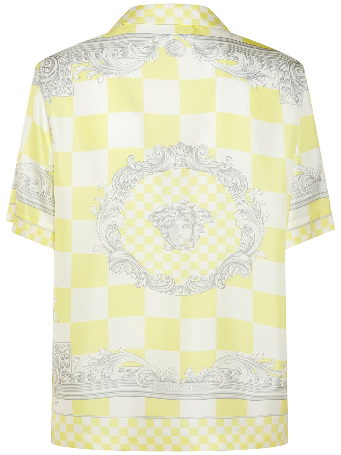 Shop Versace Medusa Printed Silk Short Sleeve Shirt In Light Yellow