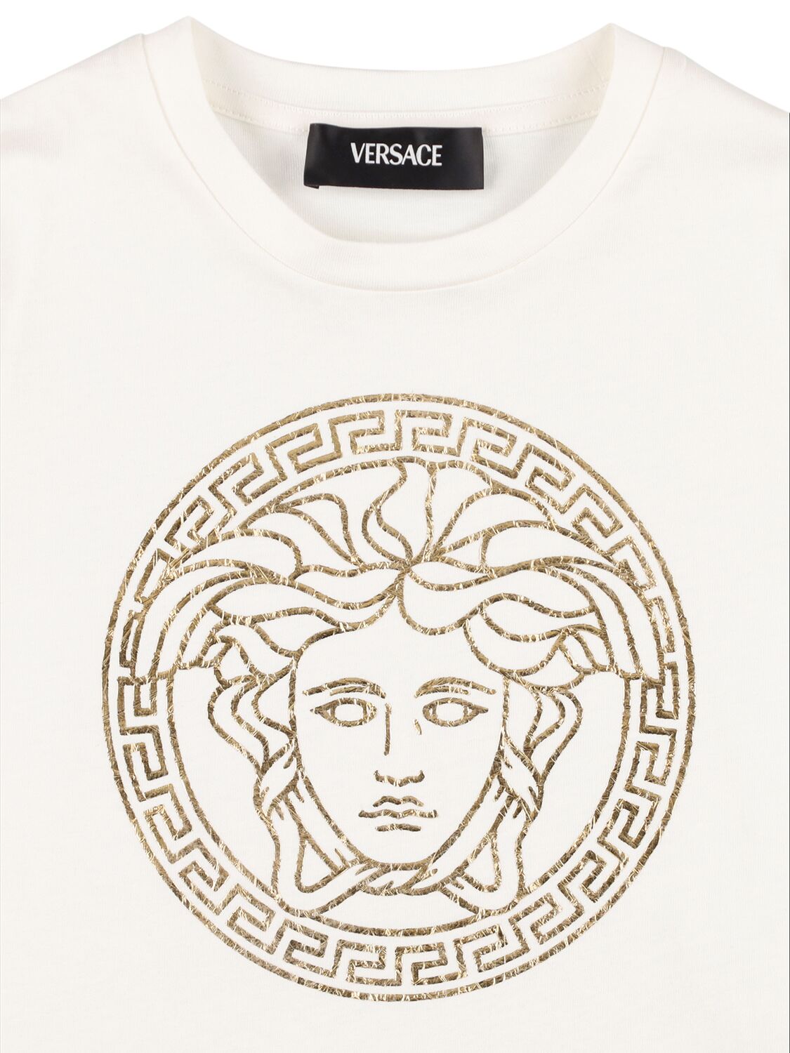 Shop Versace Printed Medusa Cotton Jersey T-shirt In White,gold