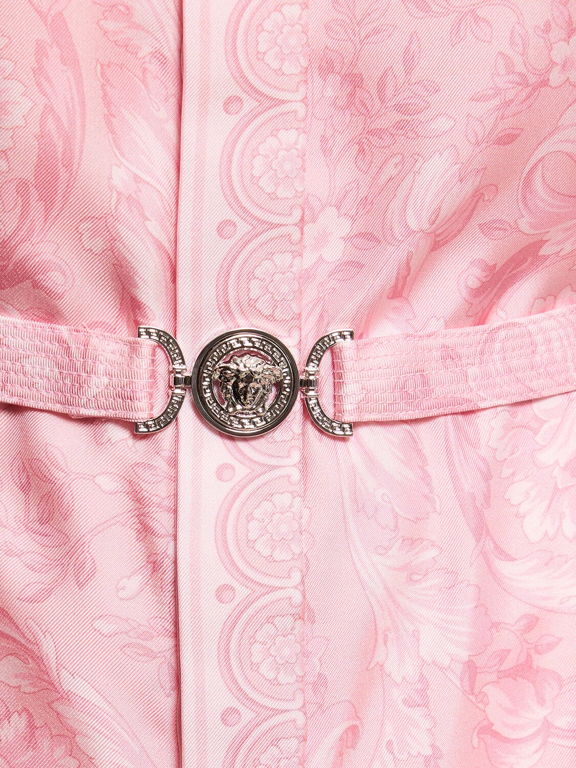 Shop Versace Baroque Printed Silk Twill Dress In Pink