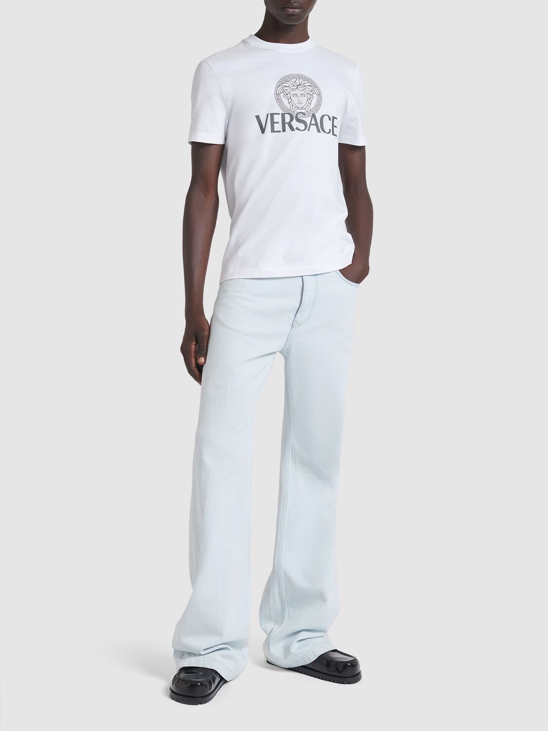 Shop Versace Logo Cotton Jersey T-shirt In Optical W