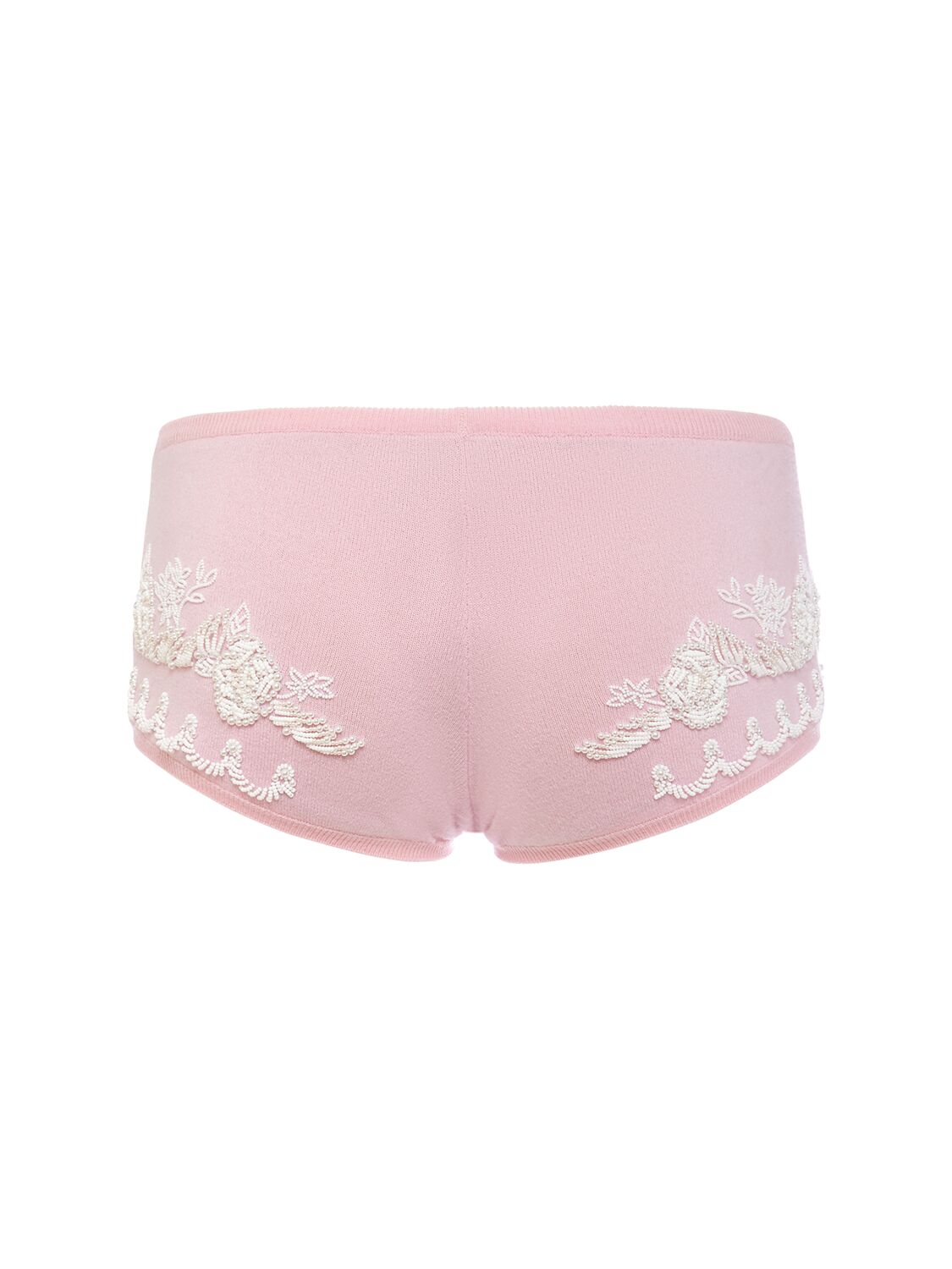 Shop Versace Embroidered Knit Shorts In Pink