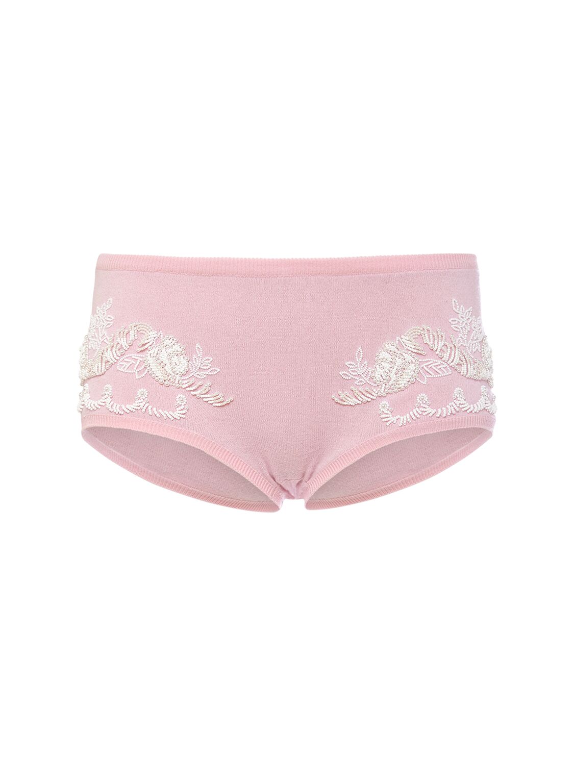 Versace Embroidered Knit Shorts In Pink