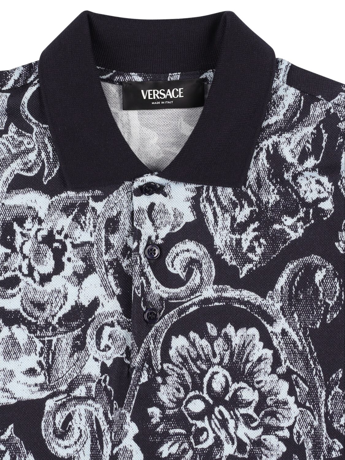 Shop Versace Baroque Print Cotton Piquet Polo Shirt In Dunkelblau