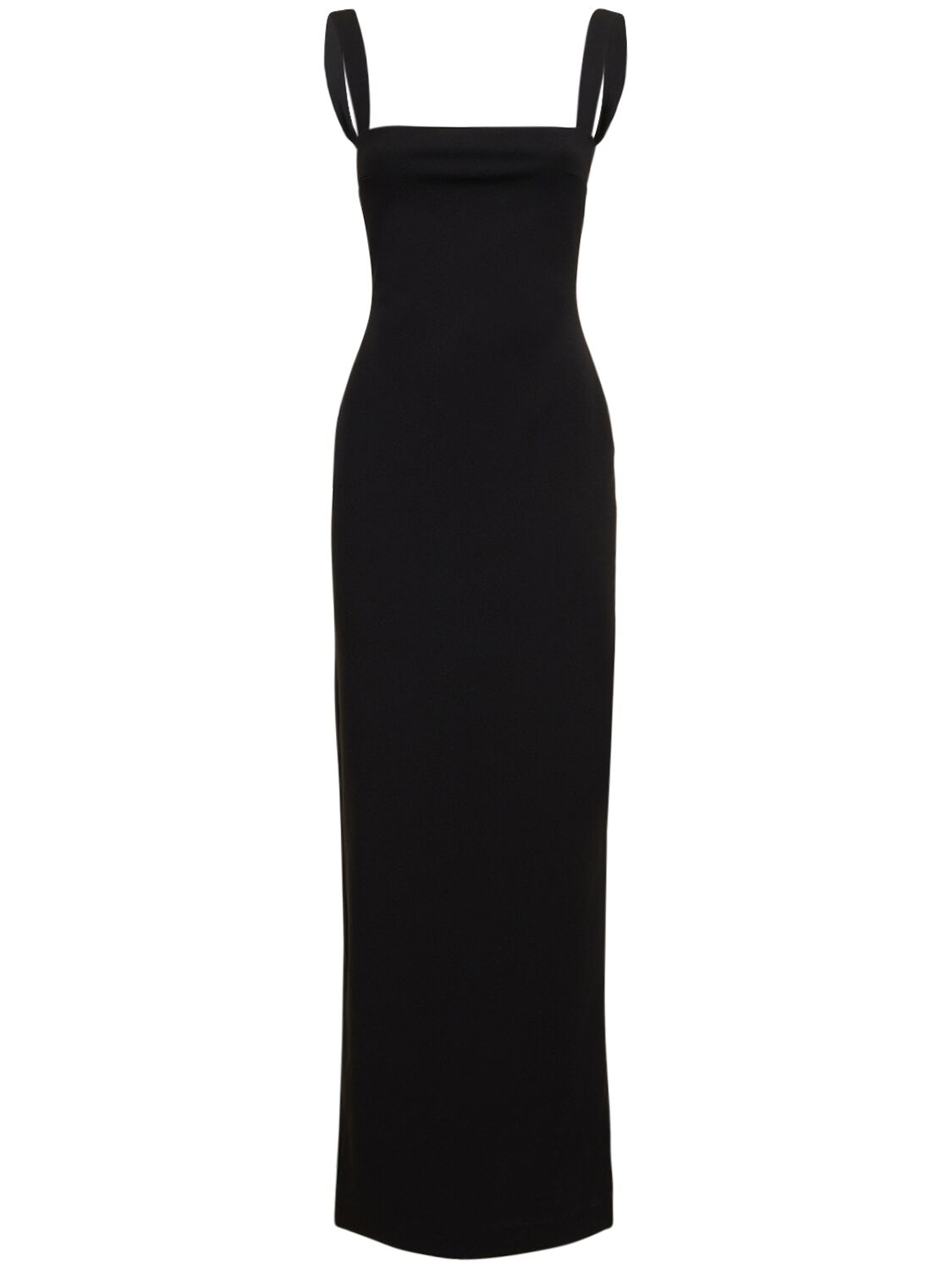 Solace London Joni Squared Neckline Crepe Long Dress In Black