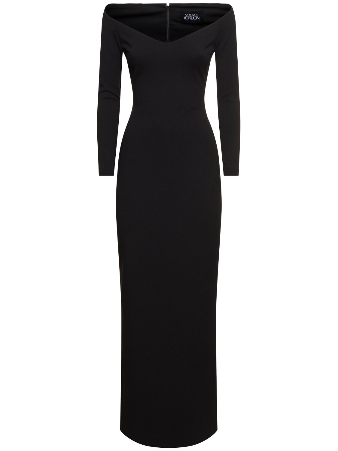 Shop Solace London Tara Off-the-shoulder Crepe Long Dress In 블랙
