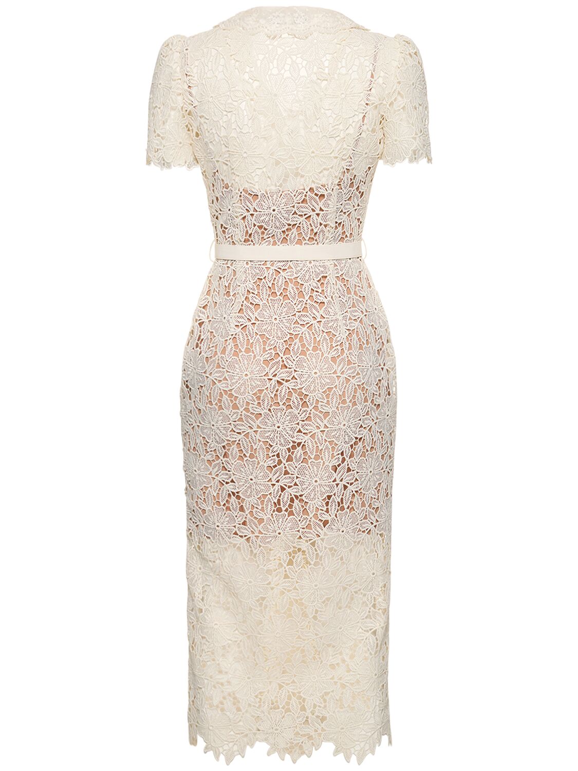 Shop Self-portrait Short Sleeve Lace Midi Dress In White