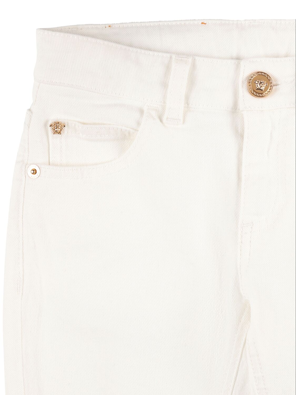 Shop Versace Cotton Denim Pants In White