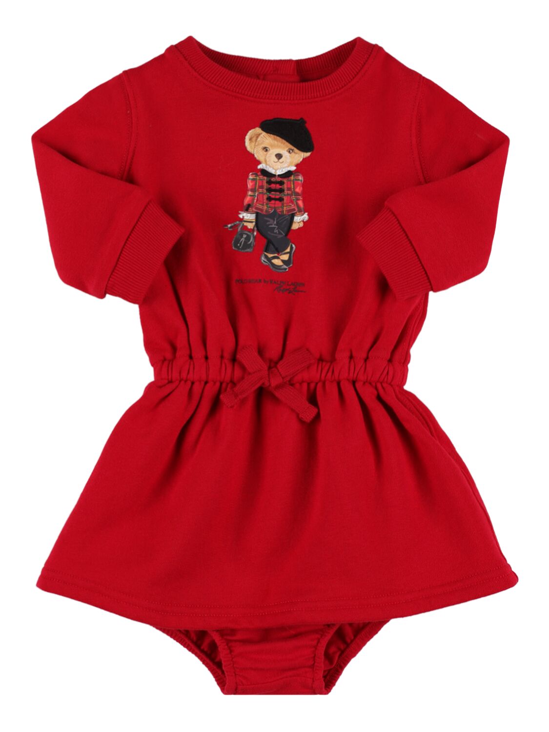 Ralph Lauren Babies' Bear Print Cotton Dress & Diaper Cover In Red