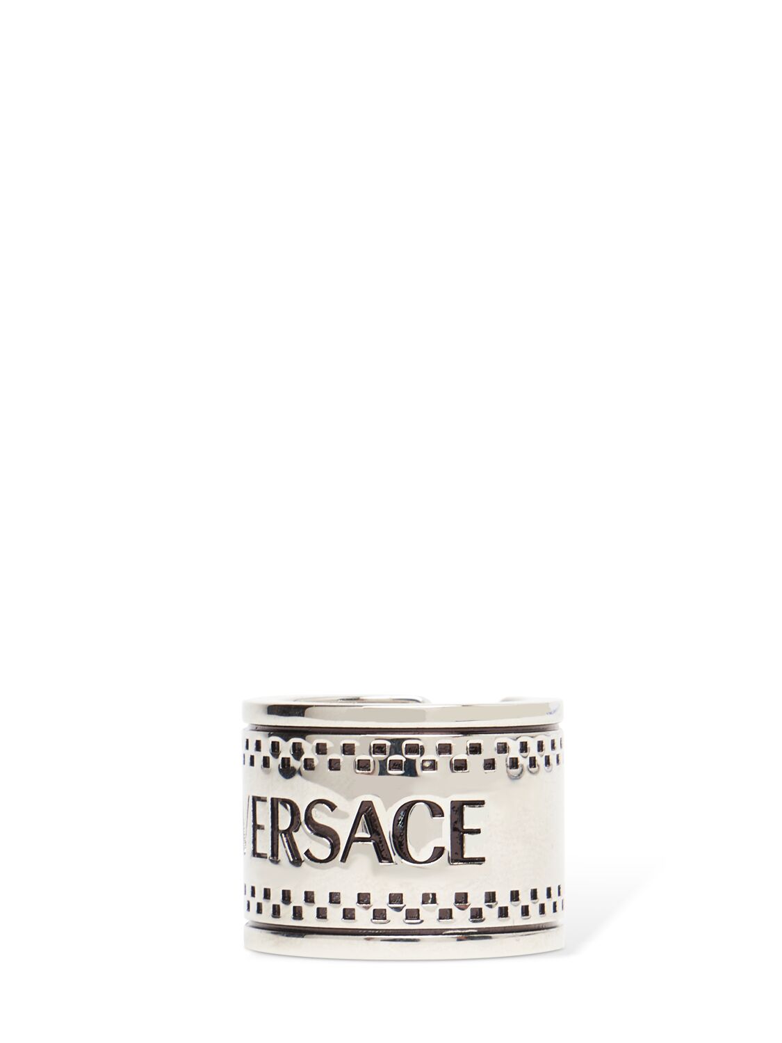 Shop Versace Metal Logo Ring In 4j750-palladium