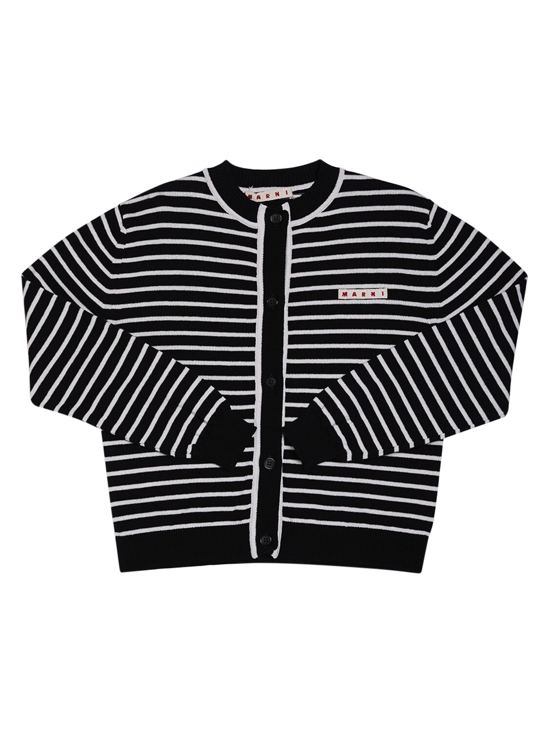 Marni Junior Kids' Striped Cotton Knit Cardigan In Black