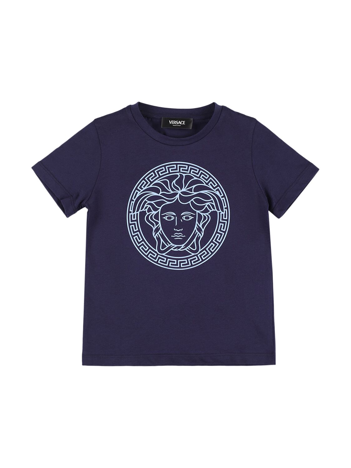 Versace Kids' T-shirt Aus Baumwolljersey Mit Medusadruck In Dunkelblau