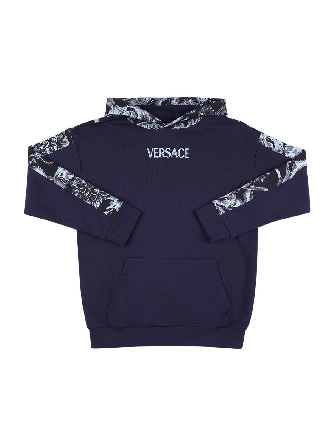 Versace Kids' Kapuzensweatshirt Mit Logostickerei In Dunkelblau