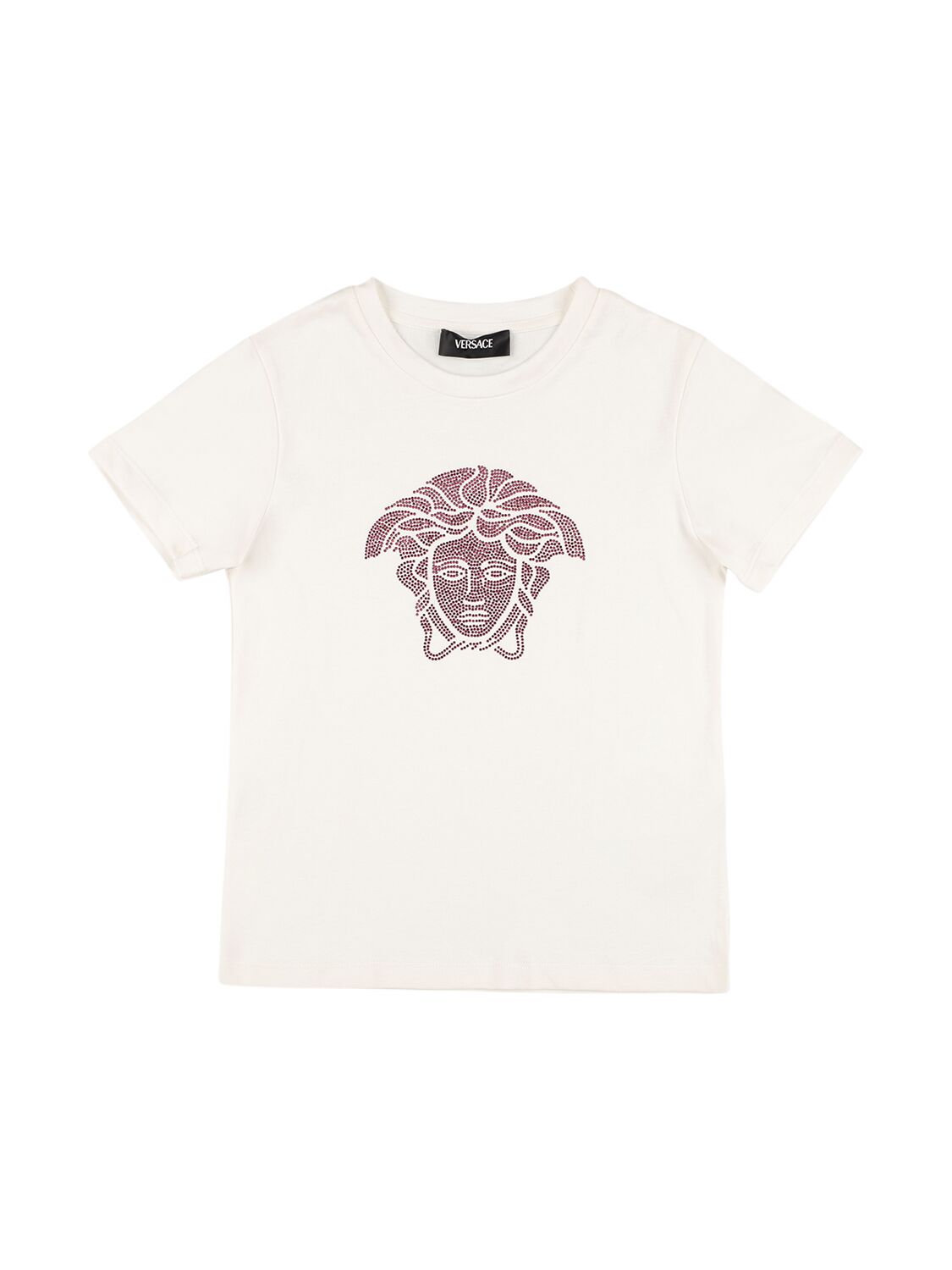 Versace Kids' 水晶medusa棉质平纹针织t恤 In White,pink