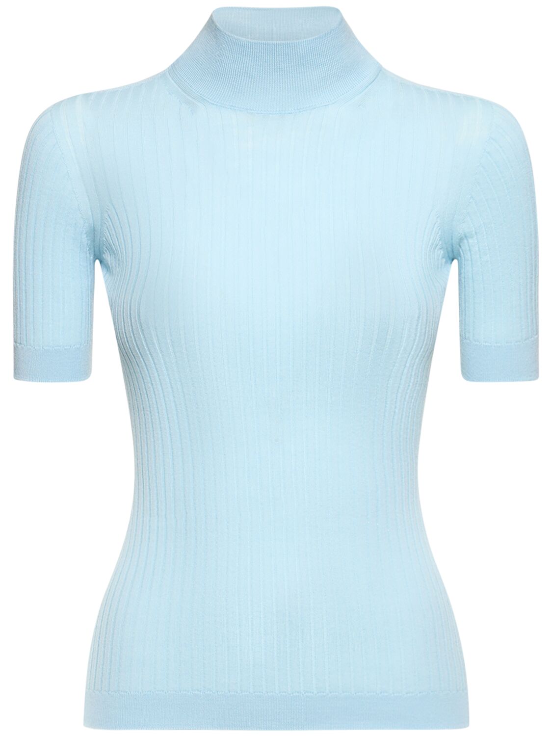 Versace Short Sleeve Rib Knit Sweater In Light Blue