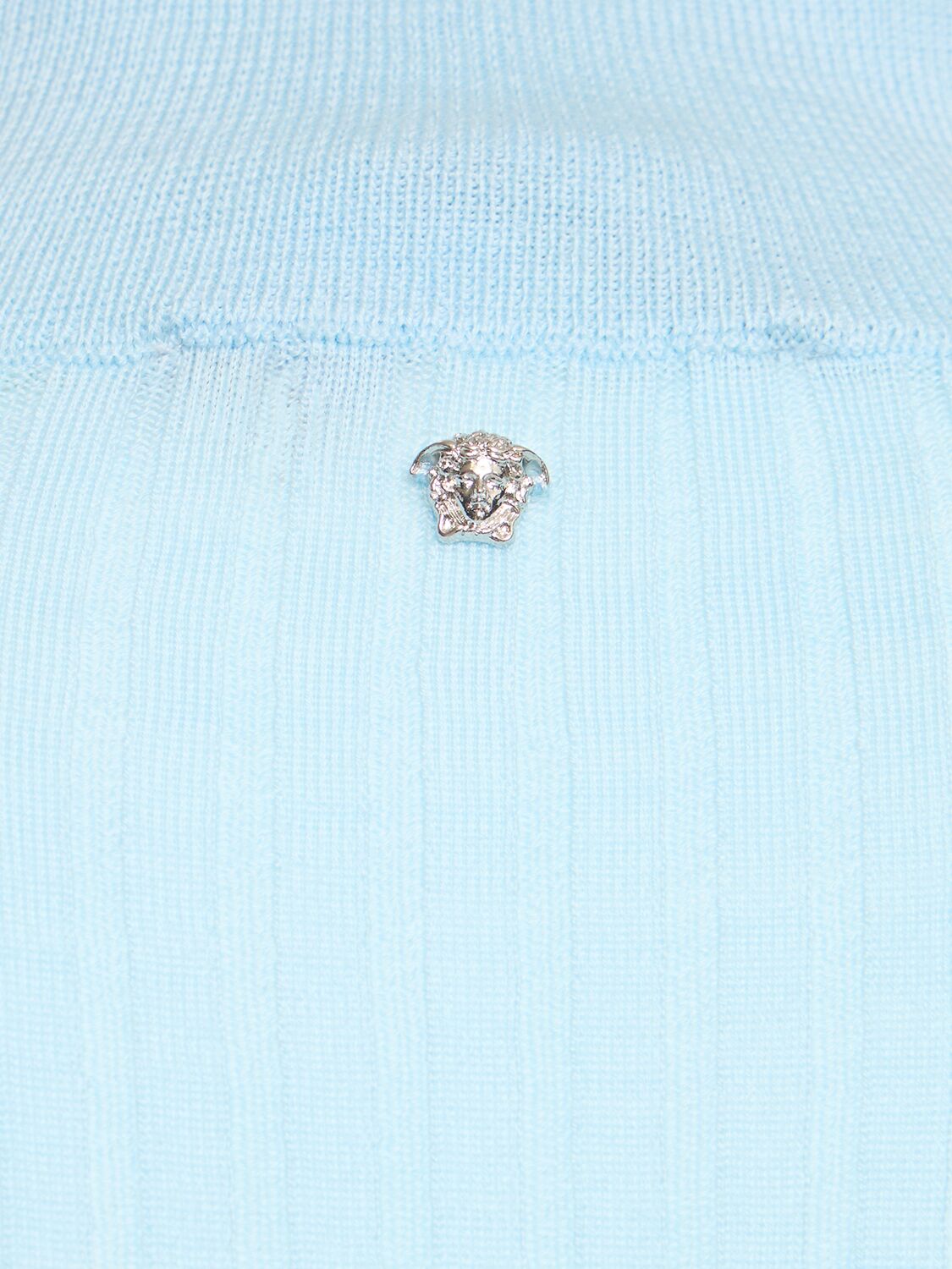 Shop Versace Short Sleeve Rib Knit Sweater In Light Blue