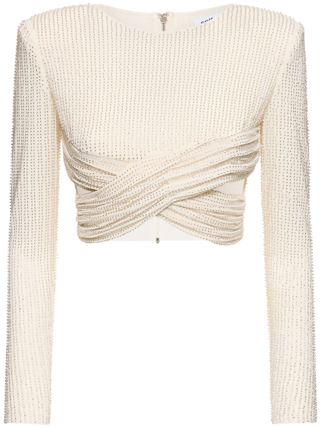 Image of Crisscross Beaded Mesh Cropped Top