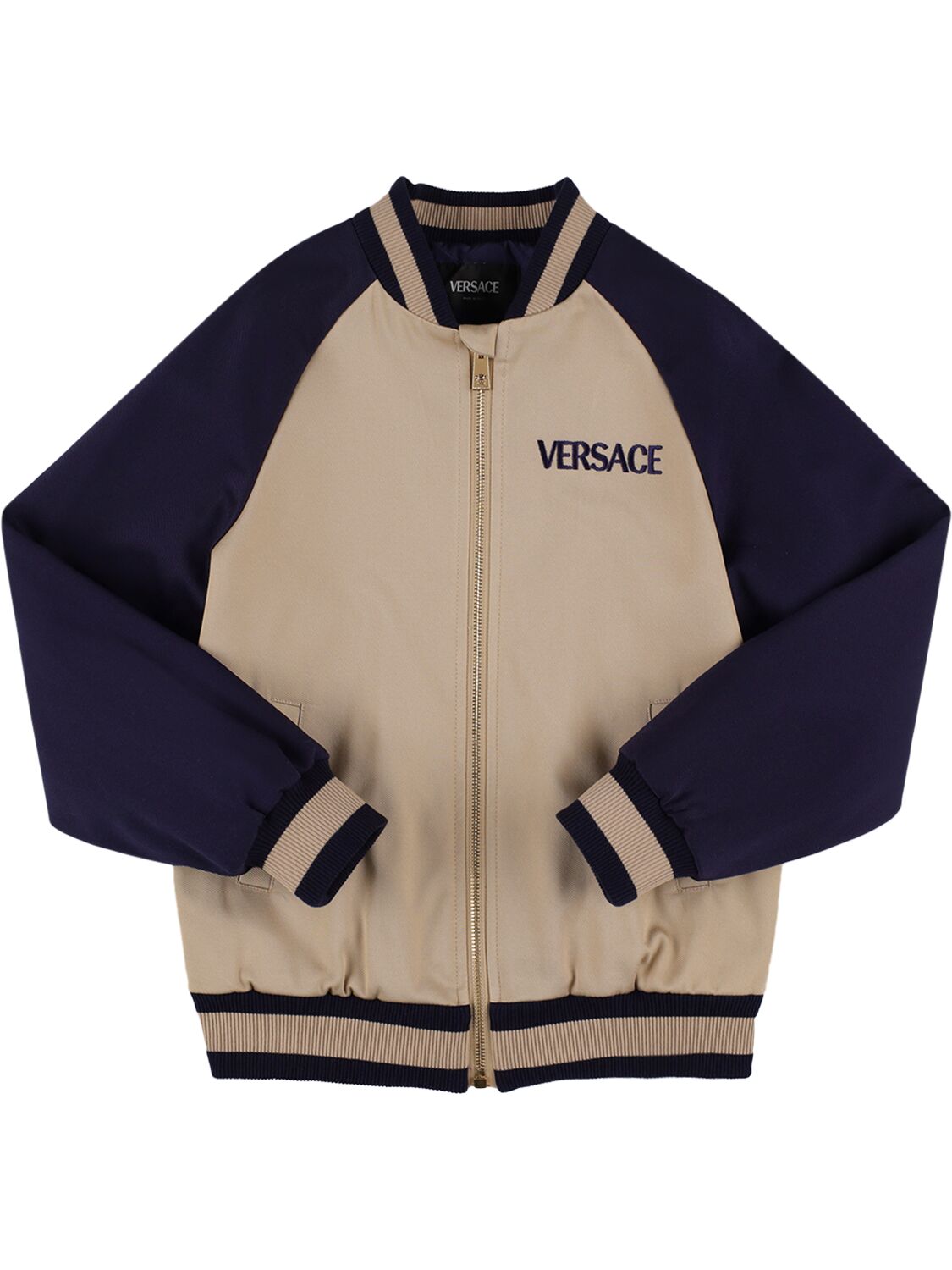 Shop Versace Embroidered Padded Varsity Jacket In Multi