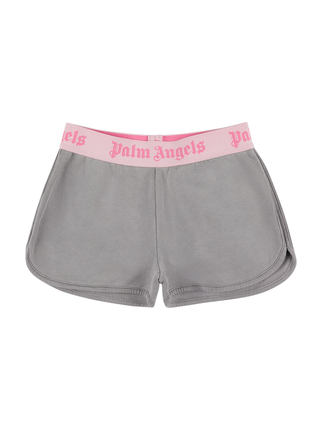 Shop Palm Angels Dusty Logo Band Cotton Sweat Shorts In Grey