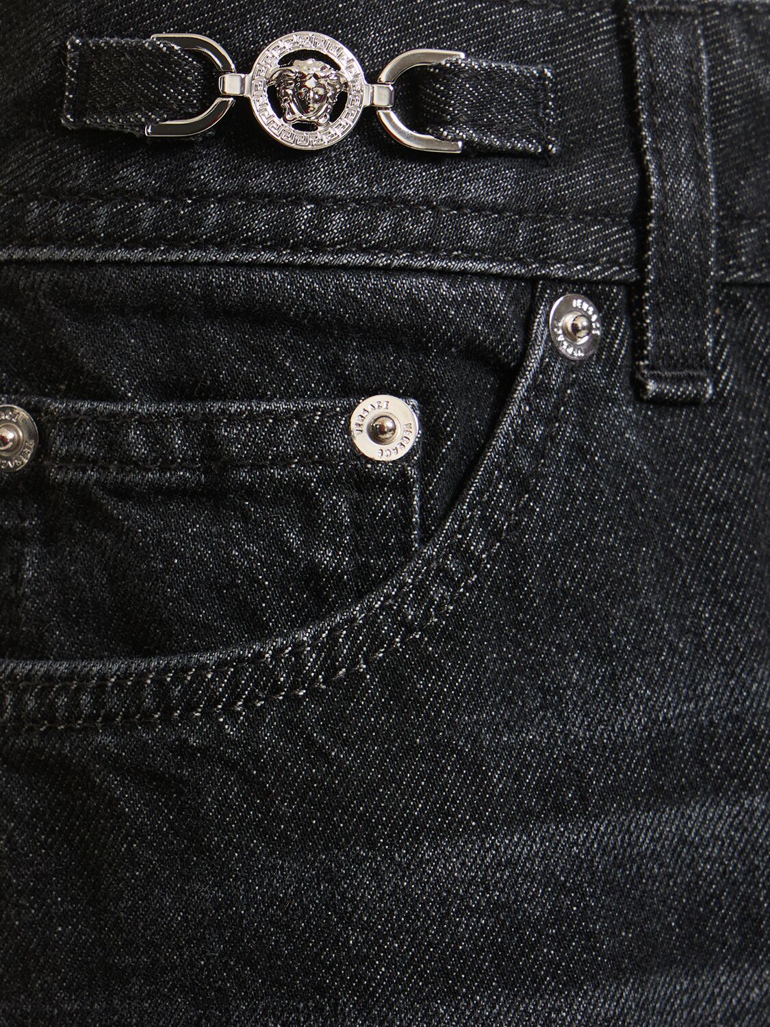 Shop Versace Denim Straight Jeans In Dark Grey
