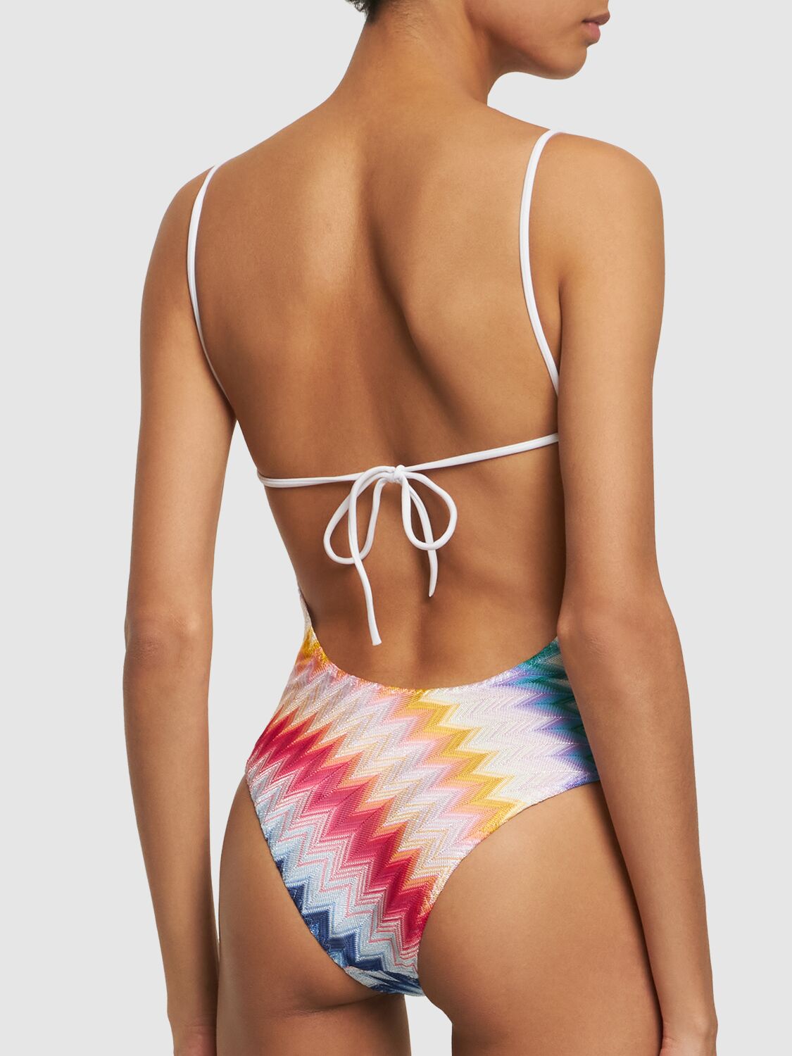 Shop Missoni Chevron Knit One Piece Swimsuit In Multicolor