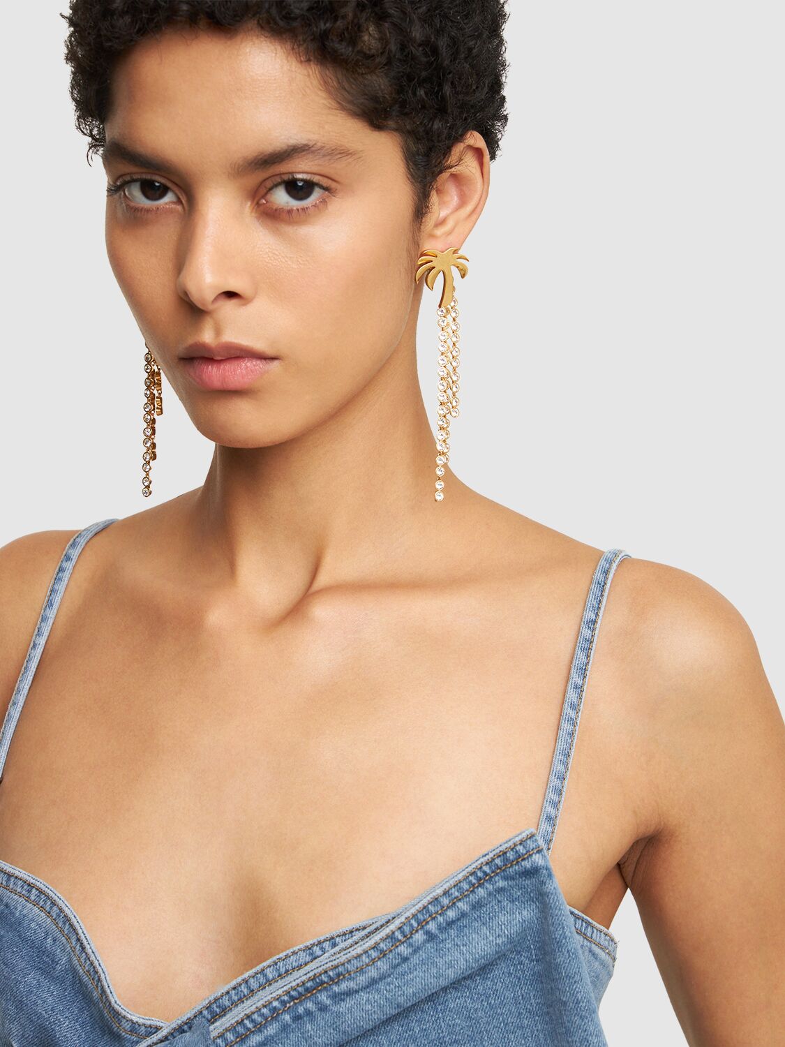 Shop Palm Angels Palm Pendant Brass & Glass Earrings In Gold