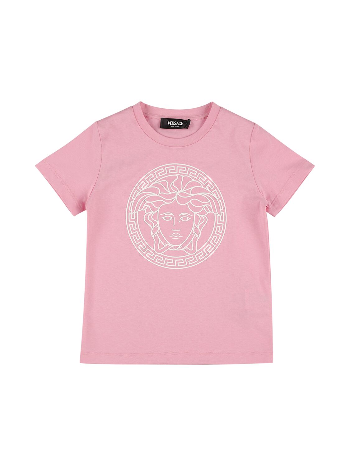 Versace Kids' Logo Printed Cotton Jersey T-shirt In Pink,white