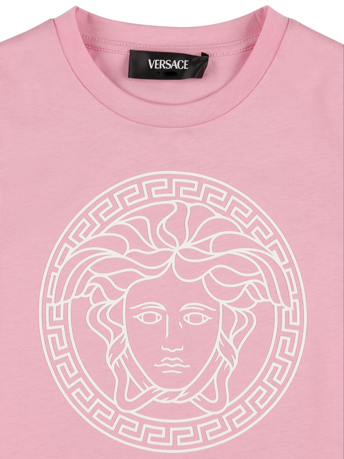Shop Versace Logo Printed Cotton Jersey T-shirt In Pink,white