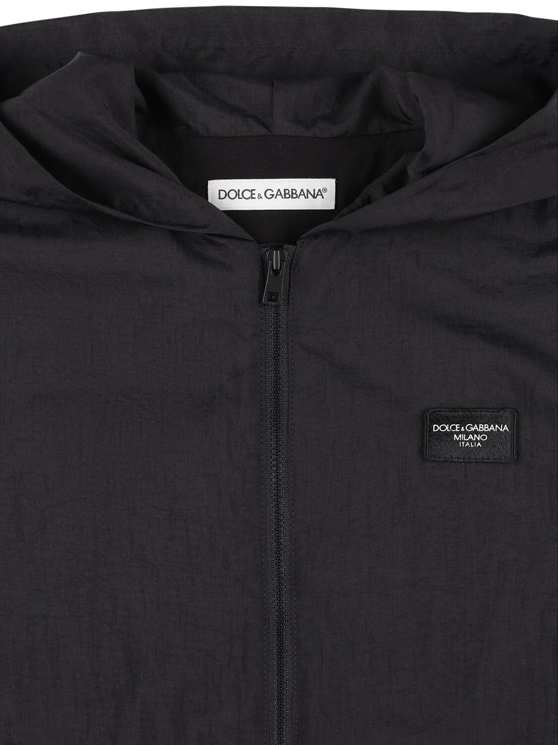 Shop Dolce & Gabbana Nylon Jacket W/ Logo Patch In Black