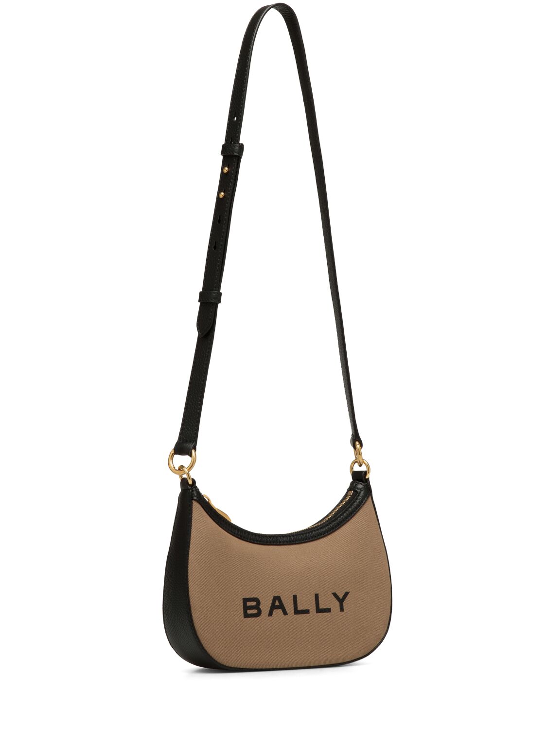 Shop Bally Bar Ellipse Logo Canvas Shoulder Bag In Sand,black