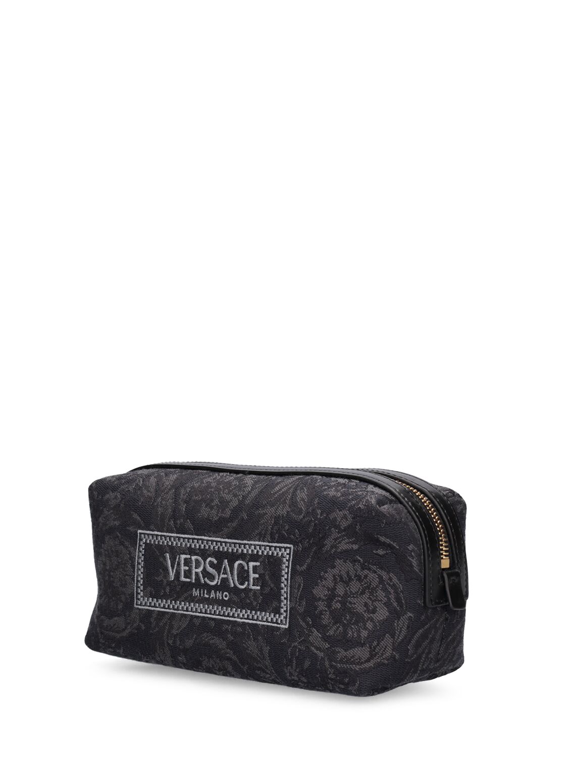 Shop Versace Logo Jacquard Makeup Bag In Schwarz