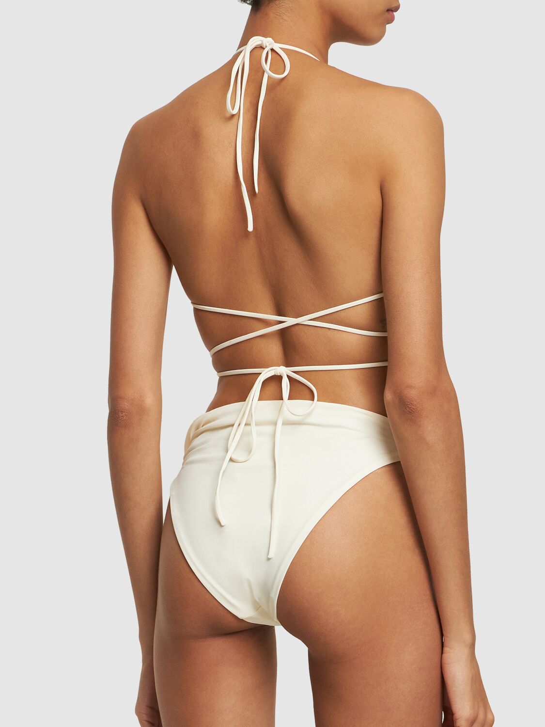 Magda Butrym 3d Flower Triangle Tech Bikini Top In Cream