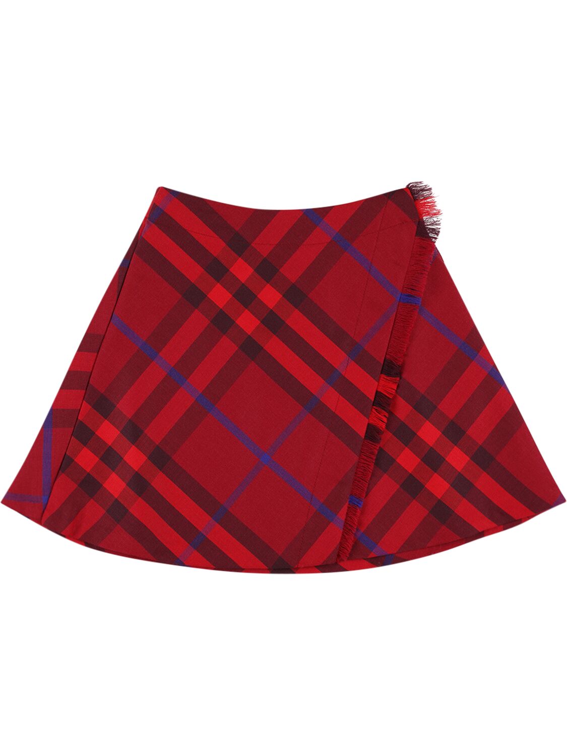 Image of Check Print Pleated Wool Skirt