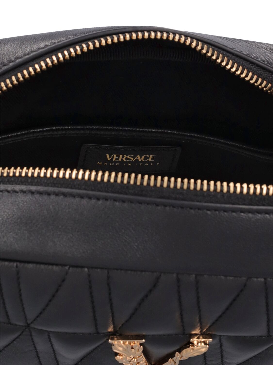 Shop Versace Quilted Leather Camera Bag In Schwarz