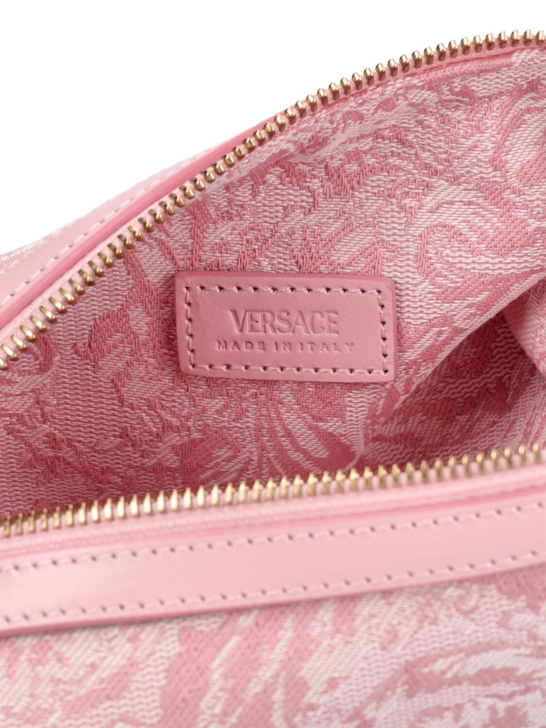 Shop Versace Logo Jacquard Makeup Bag In Blasses Pink