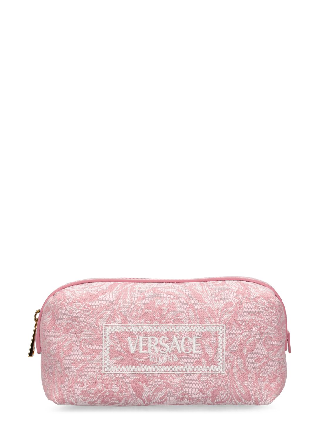 Versace Embroidered-logo Jacquard Toiletry Bag In Blasses Pink