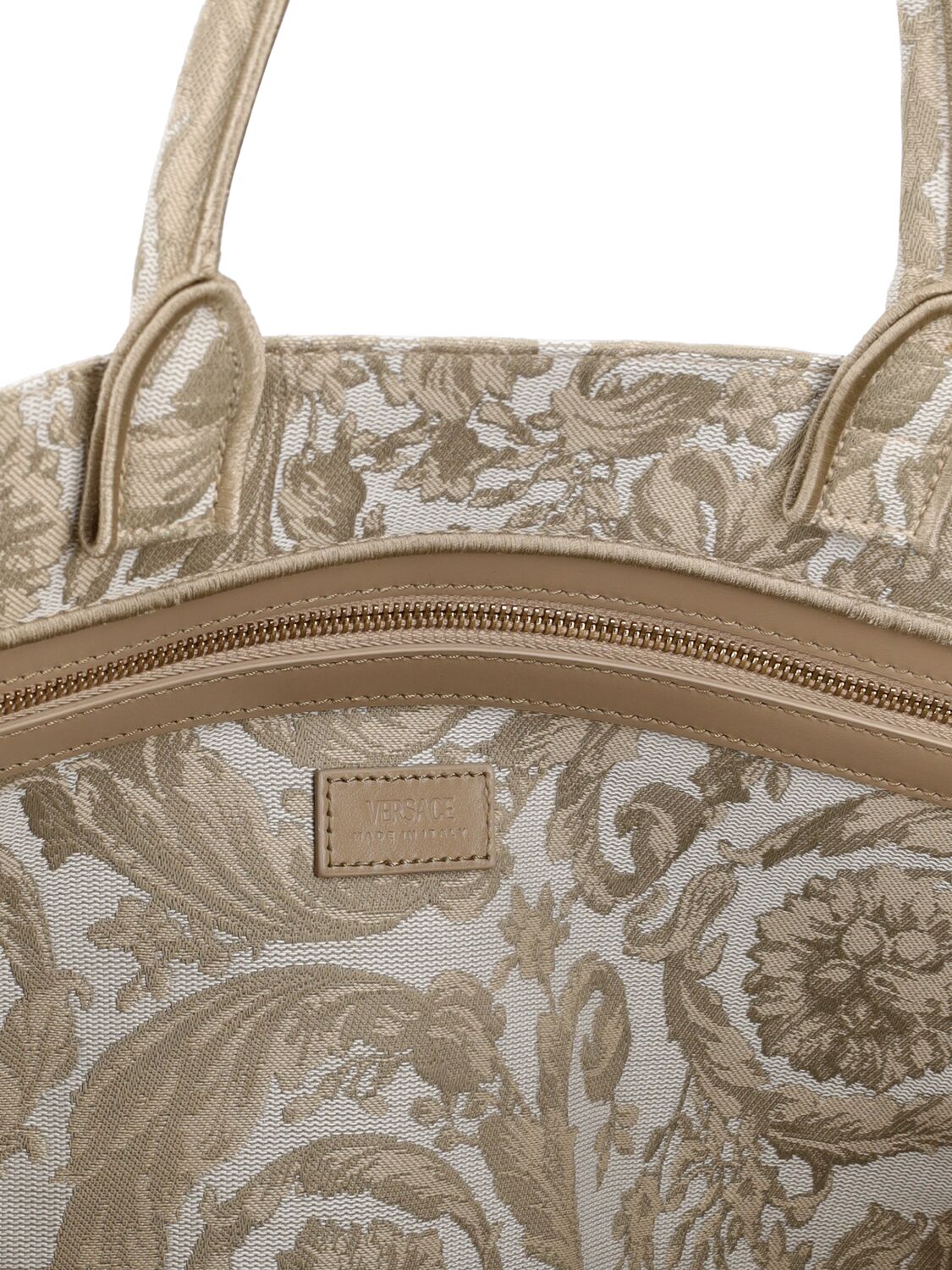 Shop Versace Large Barocco Jacquard Tote Bag In Beige