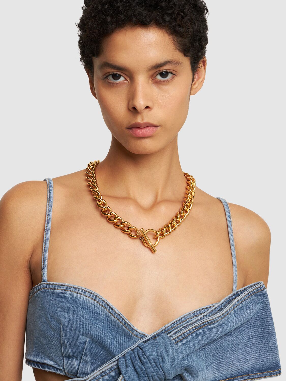 Shop Moschino Chain Collar Necklace In Gold