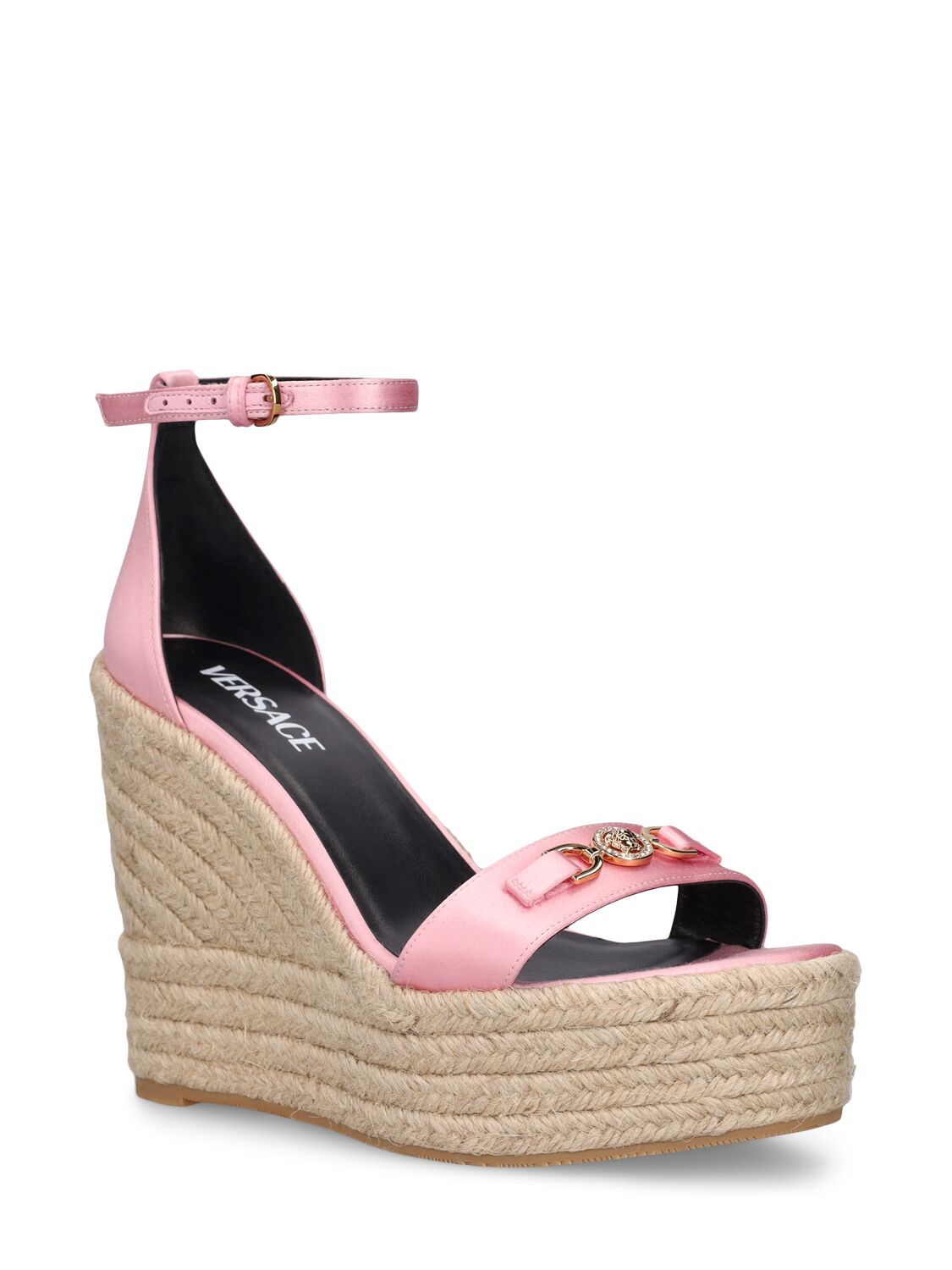 Shop Versace 140mm Satin Wedges In Pink