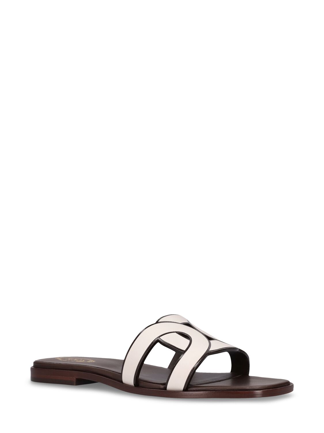 Shop Tod's Leather Flat Slides In 오프 화이트
