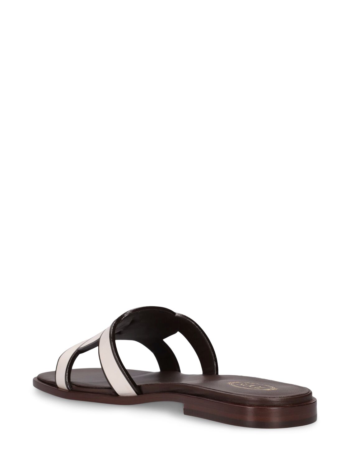Shop Tod's Leather Flat Slides In 오프 화이트